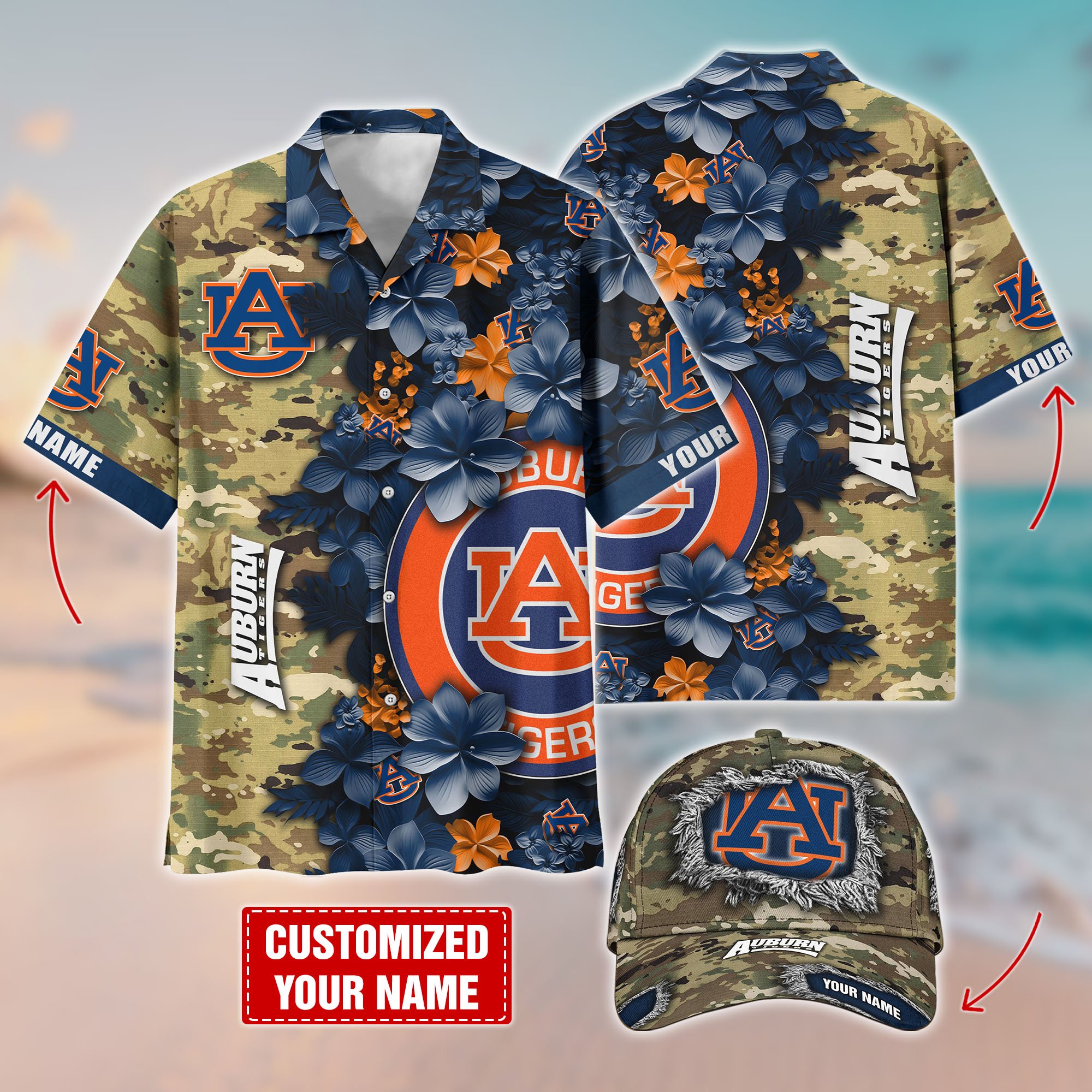 Auburn Tigers Customized Cap And Hawaiian Shirt Hot Trending. Gift For Fan T58536